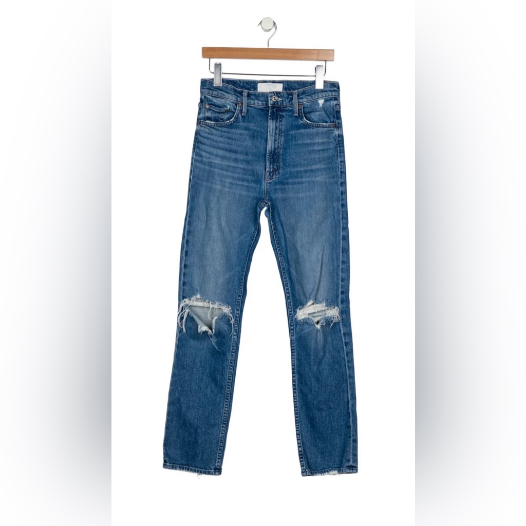 Mother Superior High Waisted Rider Skimp Distressed Medium Wash Jeans